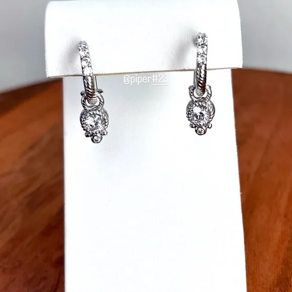 Judith Ripka Diamonique Hoop Earrings with removable Charm - Picture 7 of 10